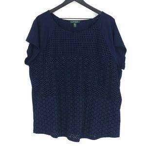 LAUREN RALPH LAUREN Navy Eyelet Short Sleeve Shirt